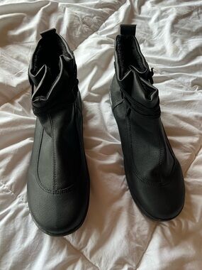 Women’s Black Ankle Booties with Fold-Over Collar